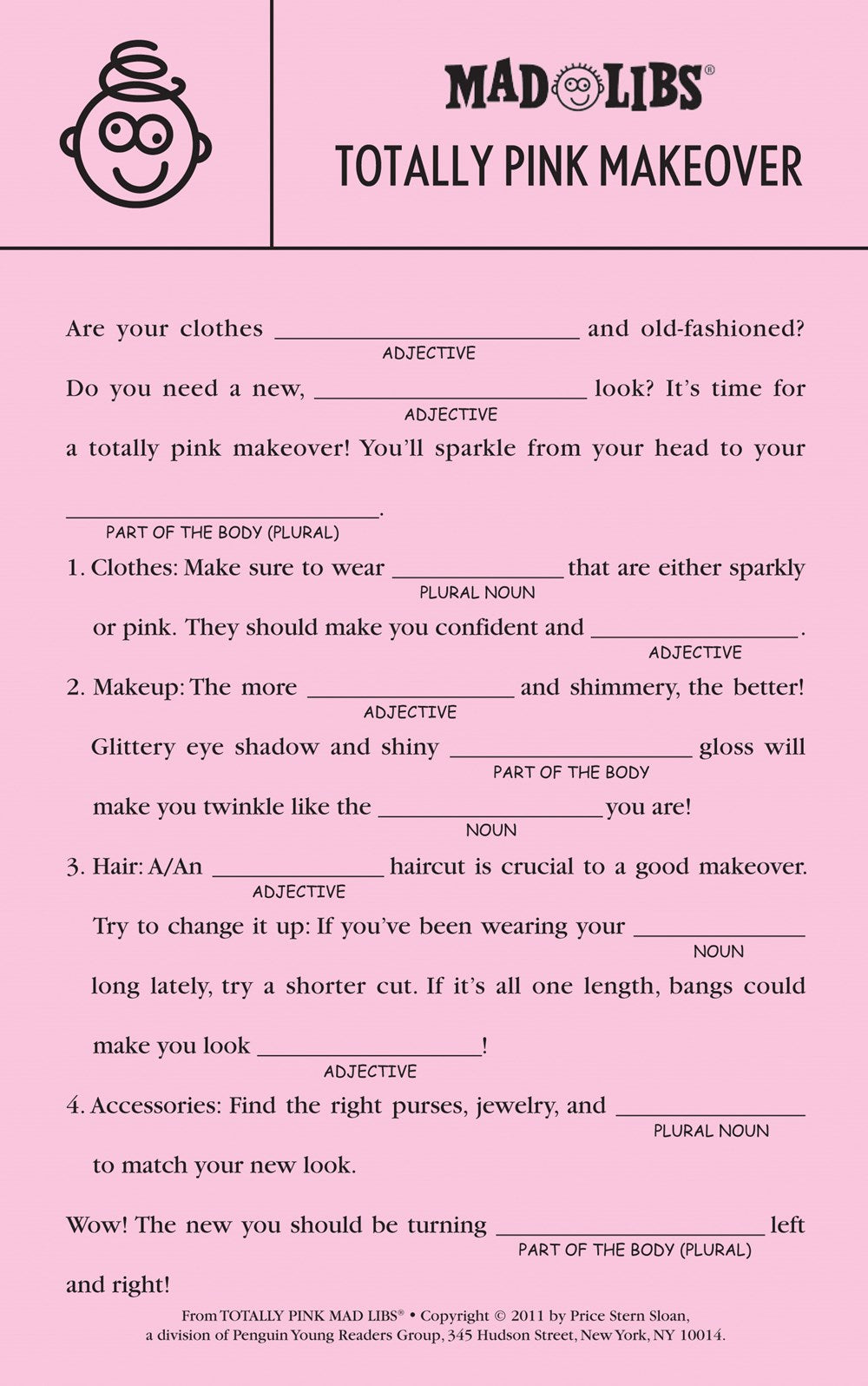 Totally Pink Mad Libs