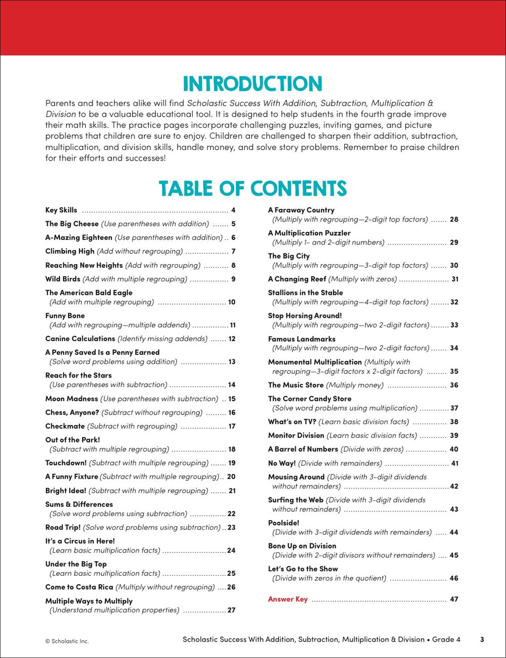 Scholastic Success with Addition, Subtraction, Multiplication & Division Grade 4 Workbook