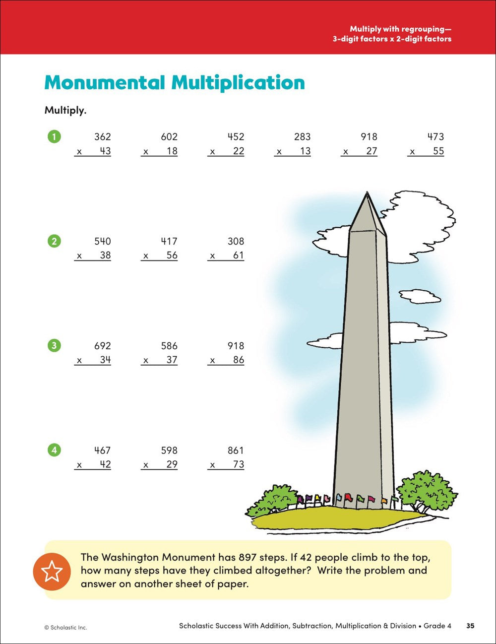 Scholastic Success with Addition, Subtraction, Multiplication & Division Grade 4 Workbook