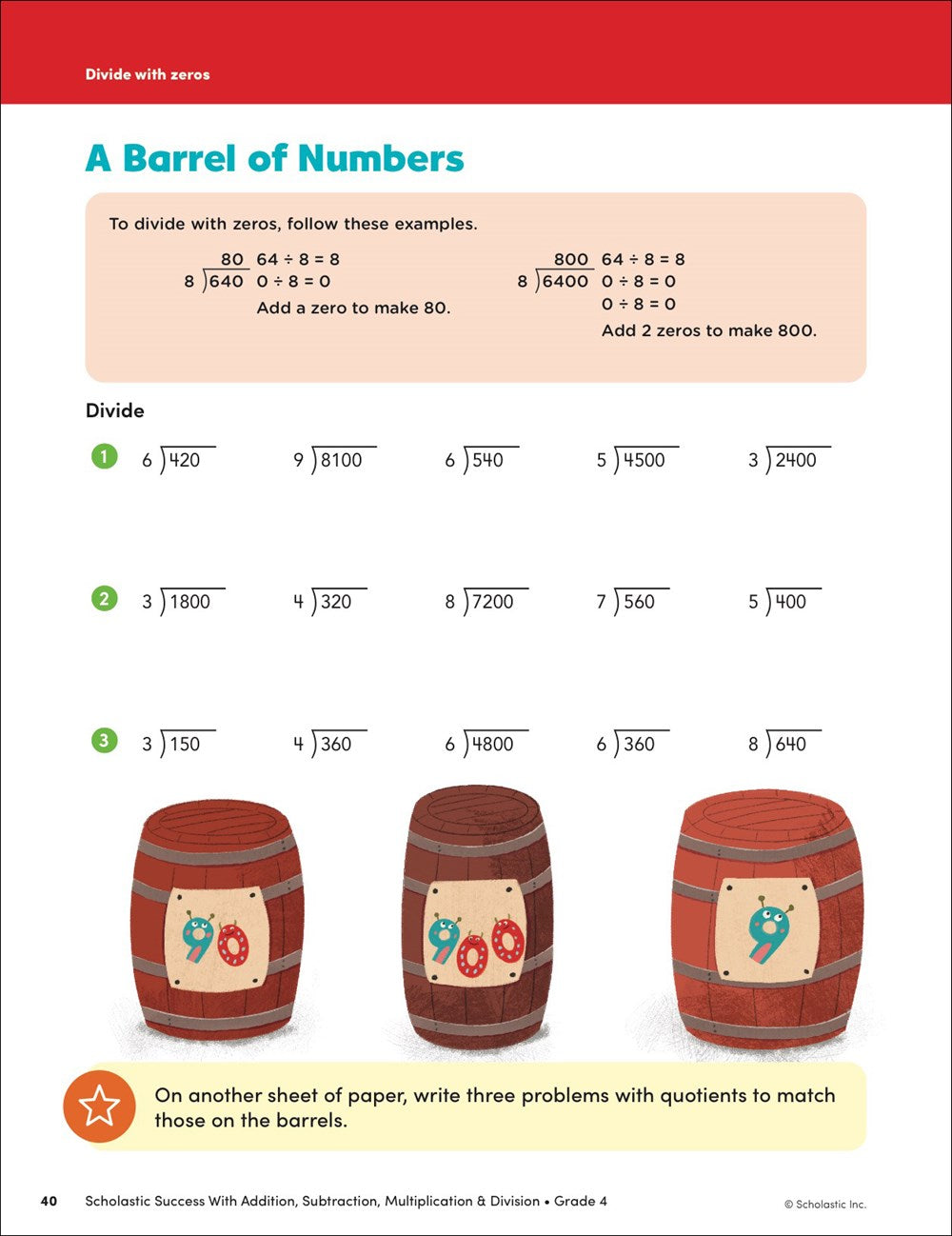 Scholastic Success with Addition, Subtraction, Multiplication & Division Grade 4 Workbook