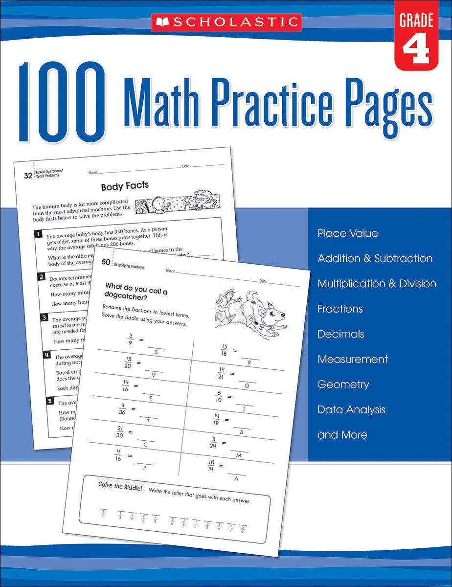 100 Math Practice Pages: Grade 4