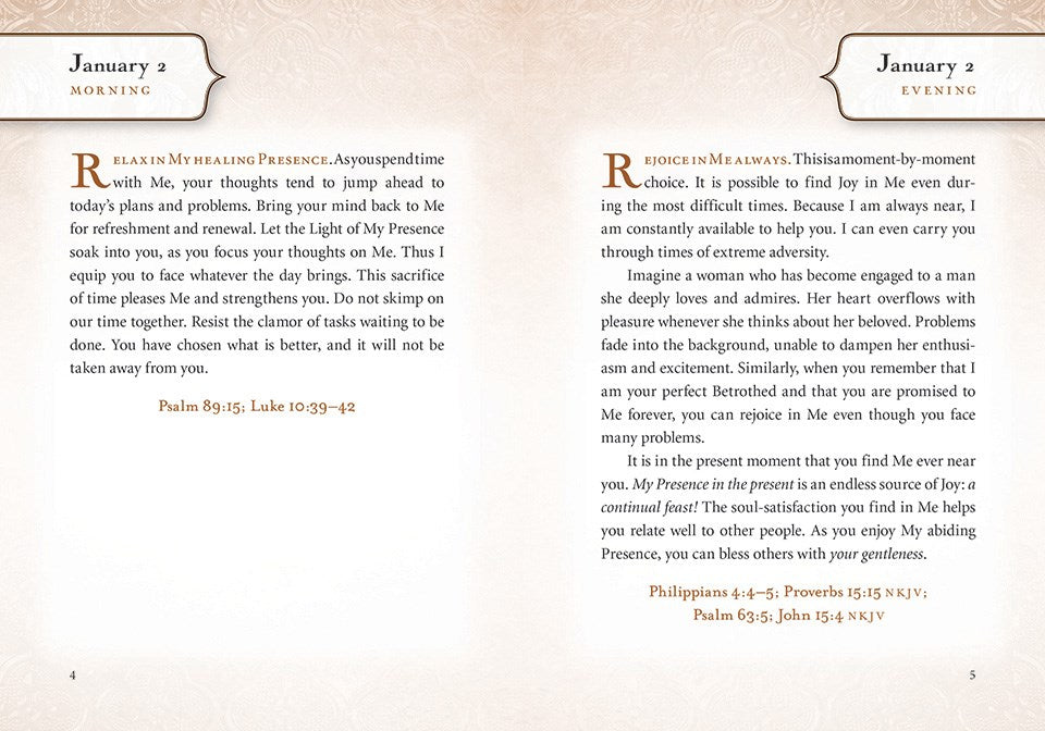Jesus Calling Morning and Evening, Brown Leathersoft Hardcover, with Scripture References
