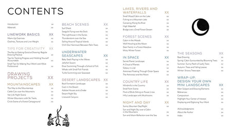15-Minute Ink Landscapes: Simple, Striking, Soothing Lineart of Forests, Mountains, Beaches and More